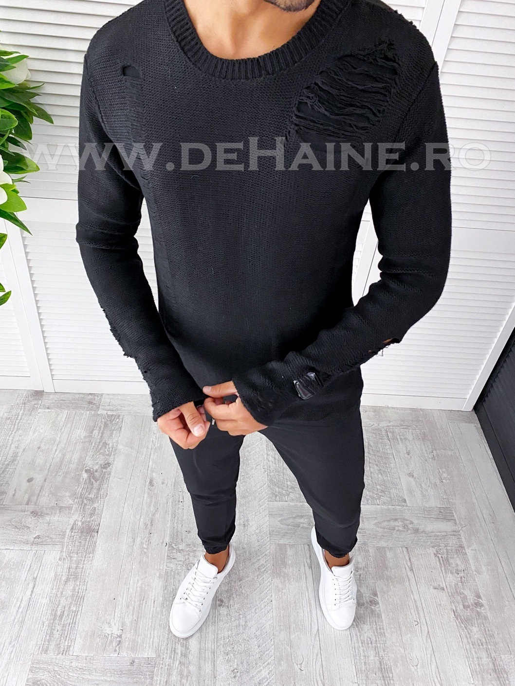 Pulover barbati gros slim fit negru t3662